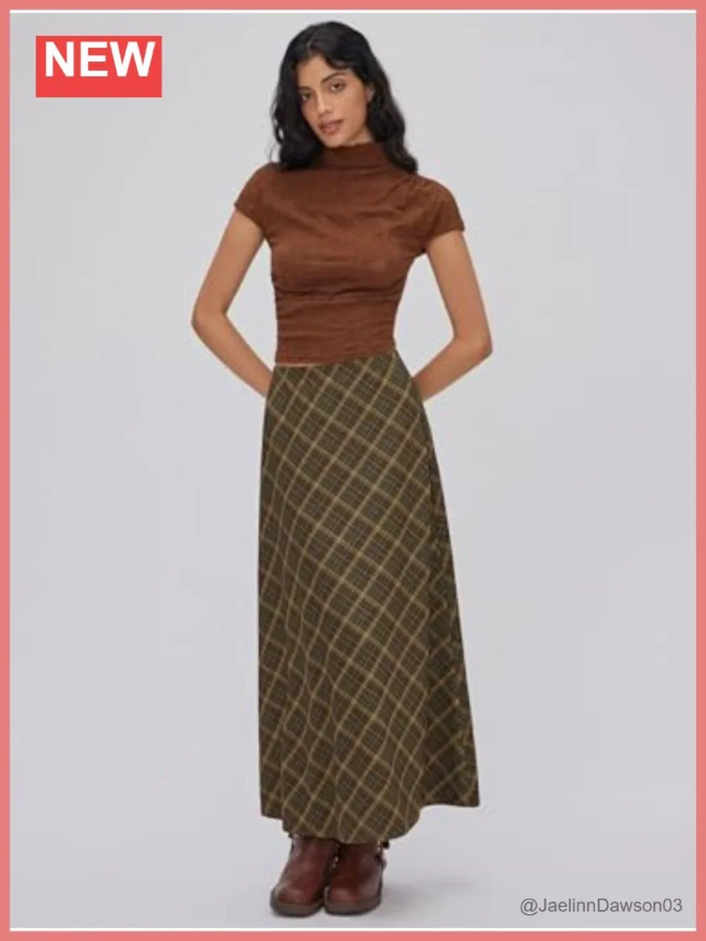 Plaid A-Line Maxi Skirt High Rise Pleated Casual Vintage